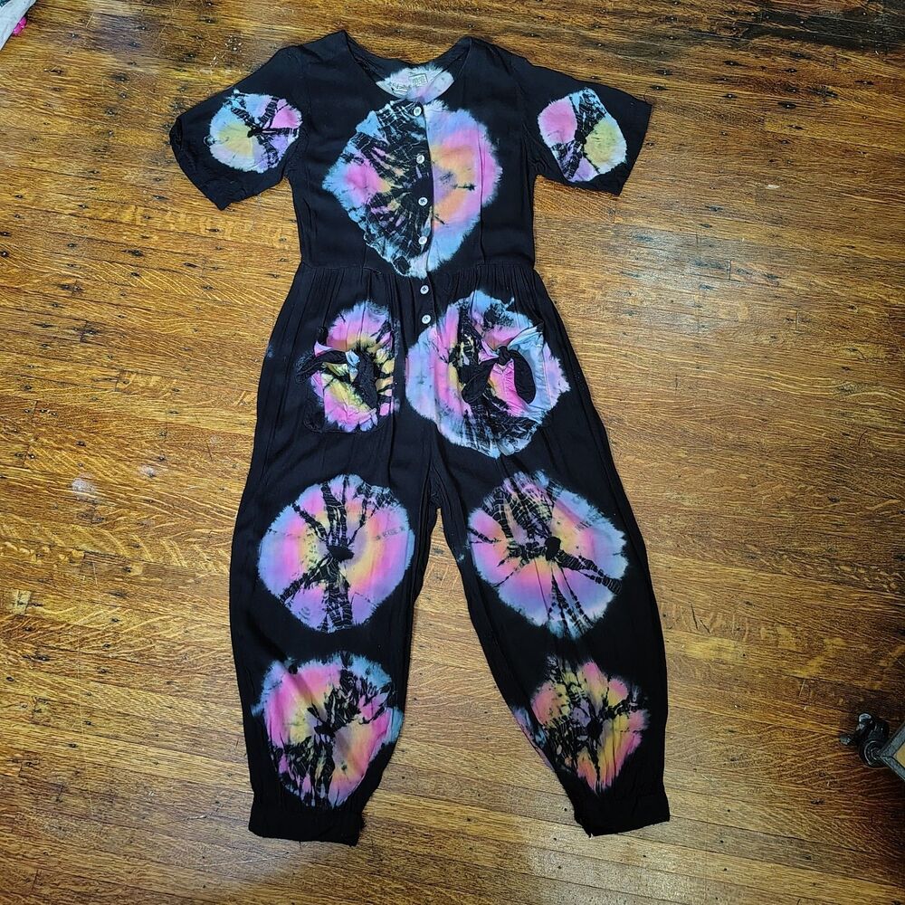 Tie Dye VTG Pants Jumper Festival Wear Hippie 100% Rayon Wmns M